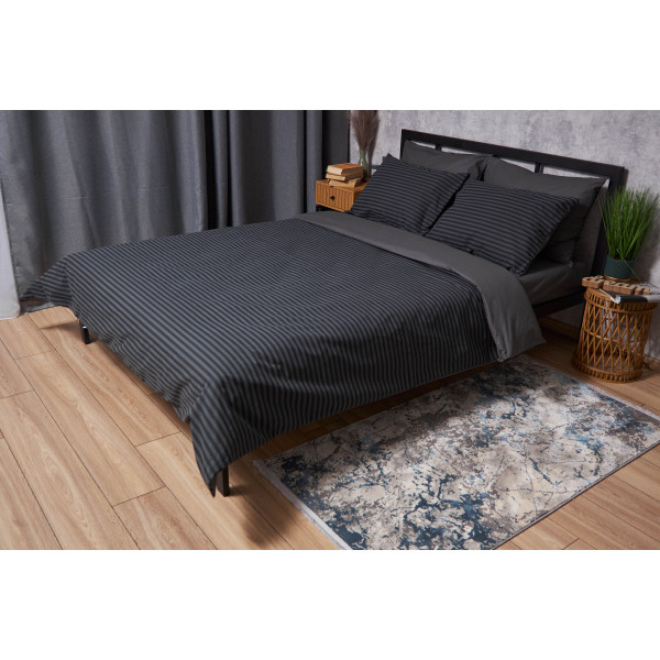 Фото - Комплект постільної білизни Moon&Star King Size 220x240 Gray Stripe&Black Бязь Gold Люкс (MS-820001045)