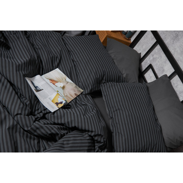 Фото - Комплект постільної білизни Moon&Star King Size 220x240 Gray Stripe&Black Бязь Gold Люкс (MS-820001046)