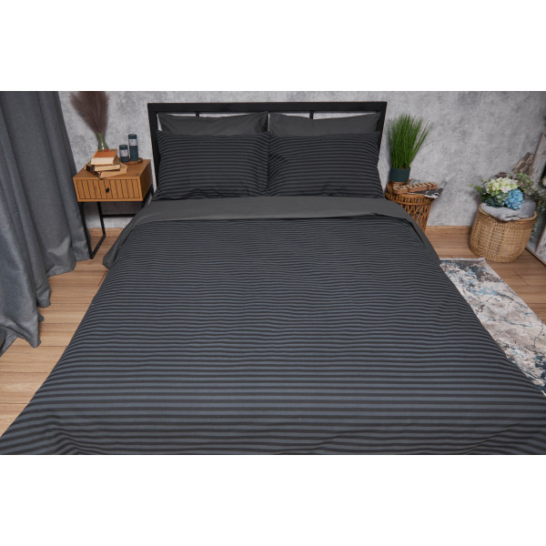 Фото - Комплект постільної білизни Moon&Star King Size 220x240 Gray Stripe&Black Бязь Gold Люкс (MS-820001046)