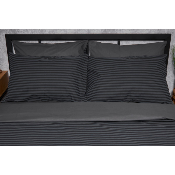 Фото - Комплект постільної білизни Moon&Star King Size 220x240 Gray Stripe&Black Бязь Gold Люкс (MS-820001046)