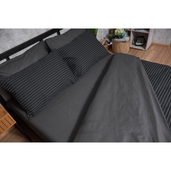 Фото - Комплект постільної білизни Moon&Star King Size 220x240 Gray Stripe&Black Бязь Gold Люкс (MS-820001046)