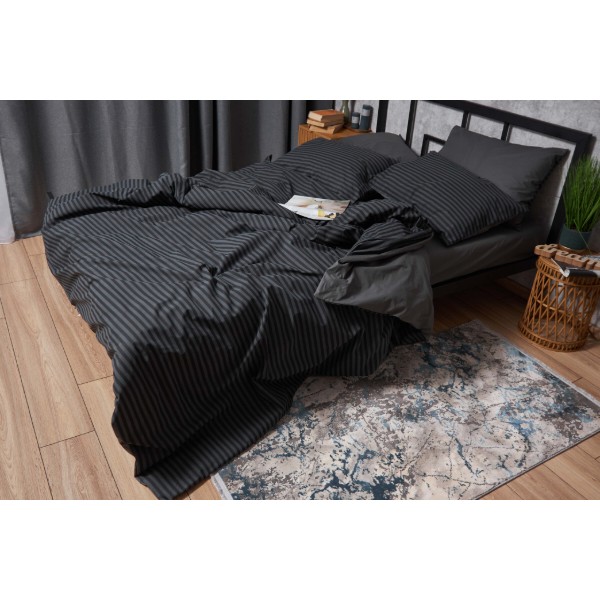 Фото - Комплект постельного белья Moon&Star King Size 220x240 Gray Stripe&Black Бязь Gold Люкс (MS-820001047)