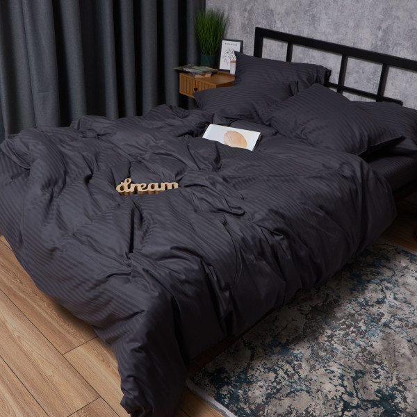 Фото - Комплект постільної білизни Moon&Star Satin Stripe Dark Serenity 160х220 + 40х60 см 2 шт. (MS-890000813)