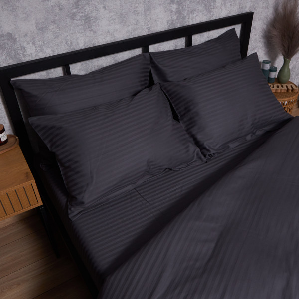 Фото - Комплект постільної білизни Moon&Star Satin Stripe Dark Serenity 160х220х2 нав. 4х50х70 (MS-820008608)
