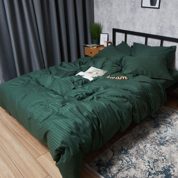 Фото - Комплект постільної білизни Moon&Star Satin Stripe Mystic Green 160х220 нав. 4х70х70 (MS-820008634)