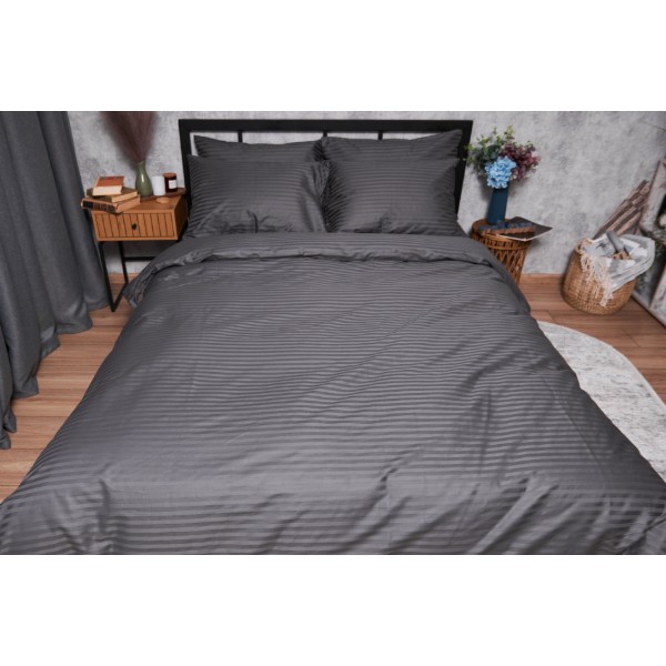 Фото - Комплект постільної білизни Moon&Star Satin Stripe Stripe Black 160х220 нав. 4х70х70 (MS-820003699)