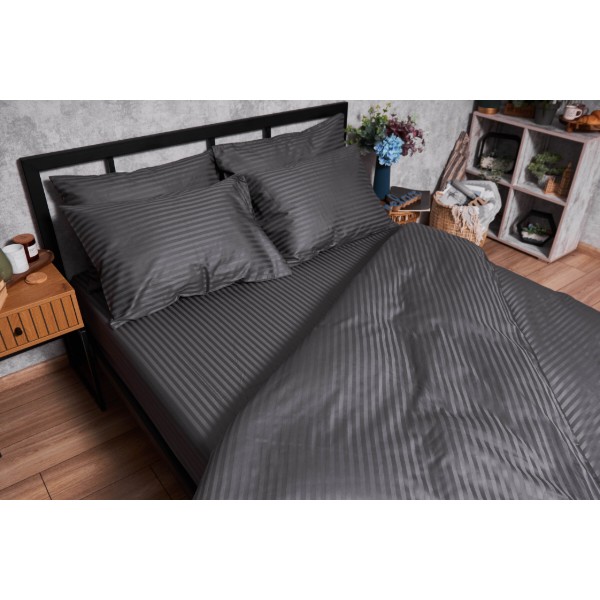 Фото - Комплект постільної білизни Moon&Star Satin Stripe Stripe Black 160х220 нав. 4х70х70 (MS-820003699)