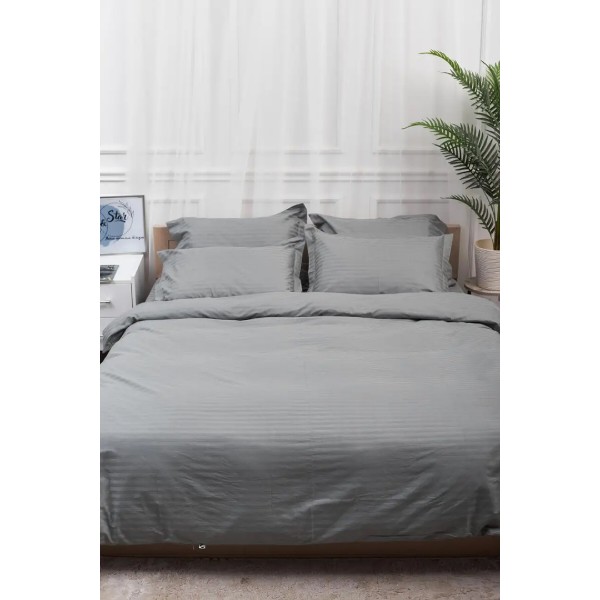 Фото - Комплект постільної білизни дитячий Moon&Star Satin Stripe, Stripe Gray 110х140 нав. 2х50х50 (MS-830000210)