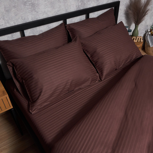 Фото - Комплект постільної білизни Moon&Star Satin Stripe Warm Espresso 143х210х2 нав. 2х40х60 (MS-820008740)