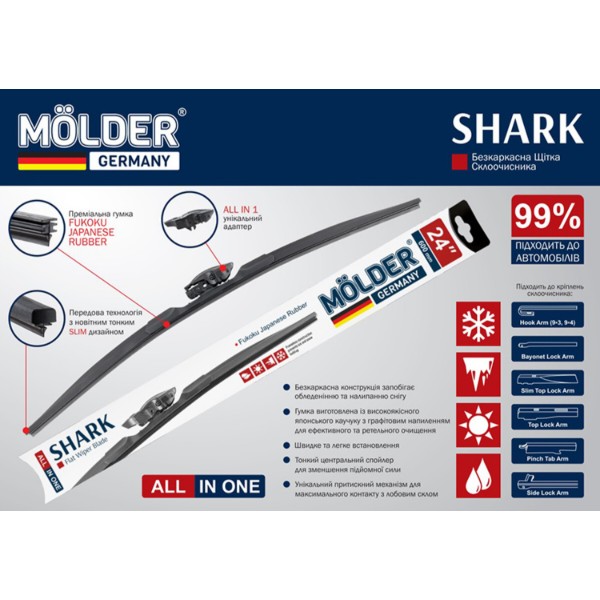 Фото - Щетка стеклоочистителя Molder бескаркасная SHARK 17/430 мм (MW430)