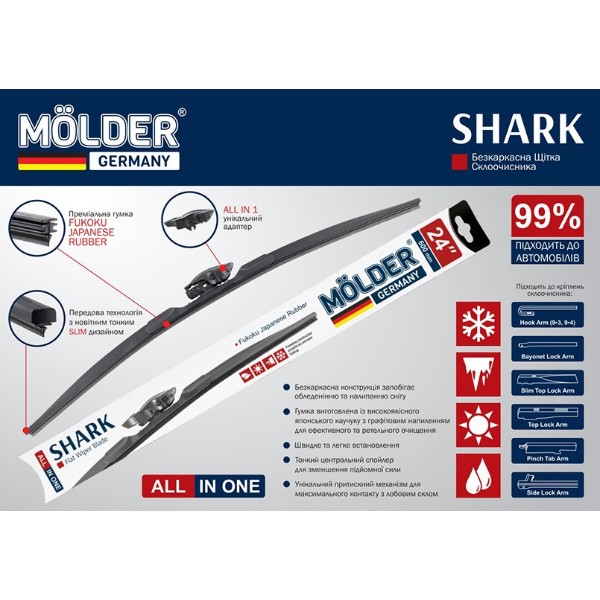 Фото - Щетка стеклоочистителя Molder бескаркасная SHARK 21/530 мм (MW530)