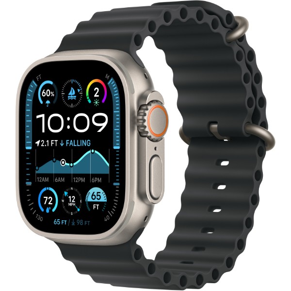 Фото - Ремінець для смарт-годинника Apple 49mm Black Ocean Band - Natural Titanium Finish (MXTL3ZM/A)
