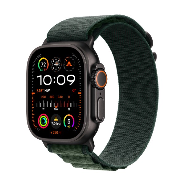 Фото - Ремешок для смарт-часов Apple 49mm Dark Green Alpine Loop - Large - Black Titanium Finish (MYPT3ZM/A)