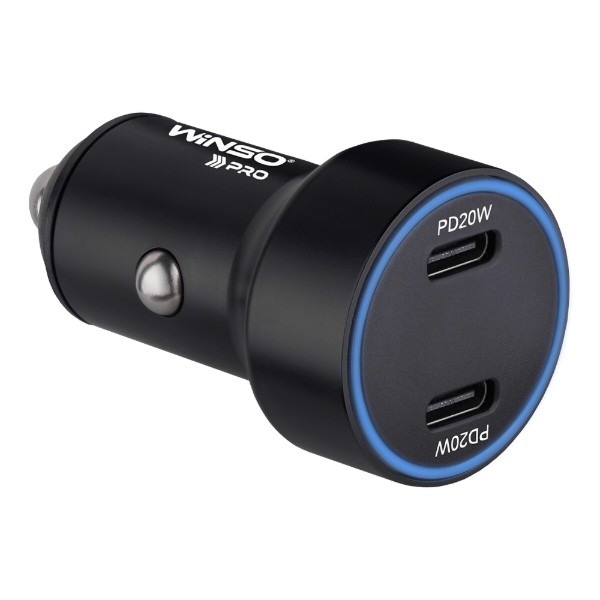 Фото - Автомобільний зарядний пристрій Winso PRO 40W 2xUSB-C LED Ring Metal (222040)