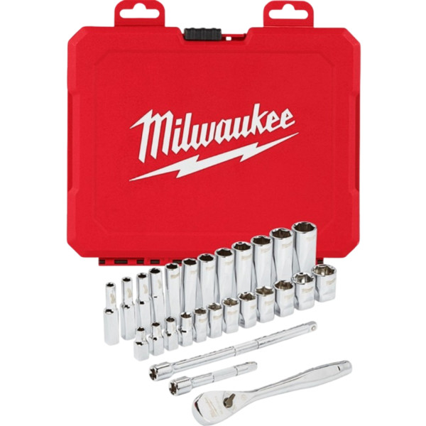 Фото - Набор торцевых головок Milwaukee 1/4'' с трещоткой и 2 удлинителями 28 шт. (48229504)