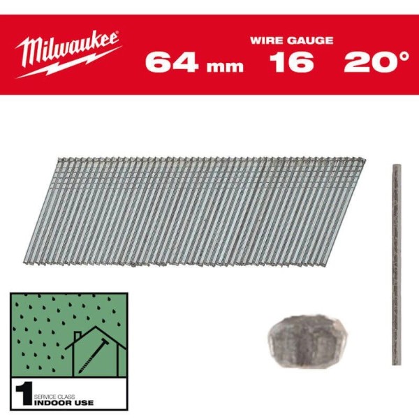 Фото - Гвозди Milwaukee для нейлера 16G/20 /64мм 2000 шт. (4932492586)