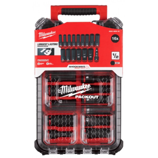 Фото - Набір торцевих голівок Milwaukee ShW 1/2" STD PACKOUT 16 шт. (4932480943)