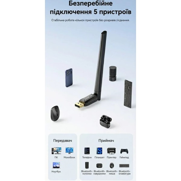 Фото - Адаптер мережі Bluetooth USB Vention v6.0 200м (NAMB0)