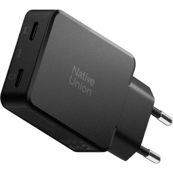 Фото - Мережевий зарядний пристрій Native Union Pocket GaN Charger PD 65W Dual USB-C Port Black (POCK-PD65-BLK-EU)