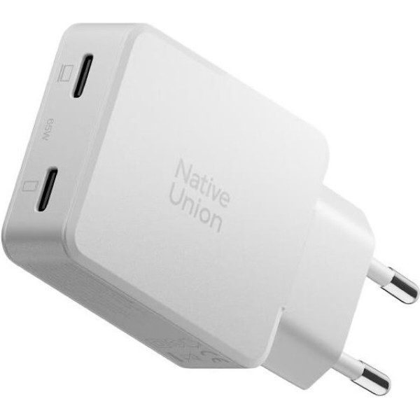 Фото - Мережевий зарядний пристрій Native Union Pocket GaN Charger PD 65W Dual USB-C Port White (POCK-PD65-WHT-EU)