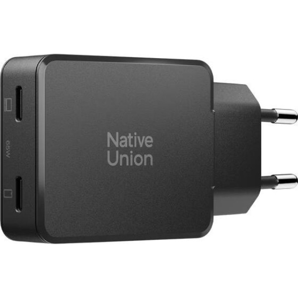 Фото - Мережевий зарядний пристрій Native Union Pocket GaN Charger PD 65W Dual USB-C Port Black (POCK-PD65-BLK-EU)