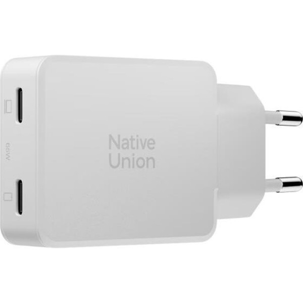 Фото - Мережевий зарядний пристрій Native Union Pocket GaN Charger PD 65W Dual USB-C Port White (POCK-PD65-WHT-EU)