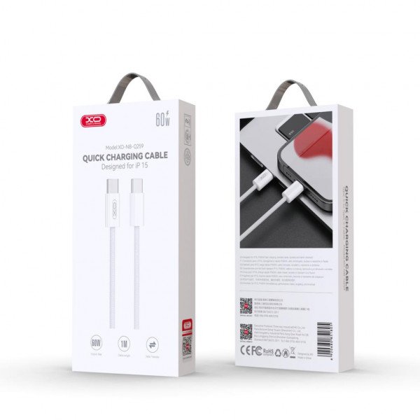 Фото - Кабель синхронізації даних XO Type-C NB-Q259 iPhone15 60W White (XO-NB-Q259-WH)