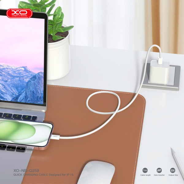 Фото - Кабель синхронізації даних XO Type-C NB-Q259 iPhone15 60W White (XO-NB-Q259-WH)