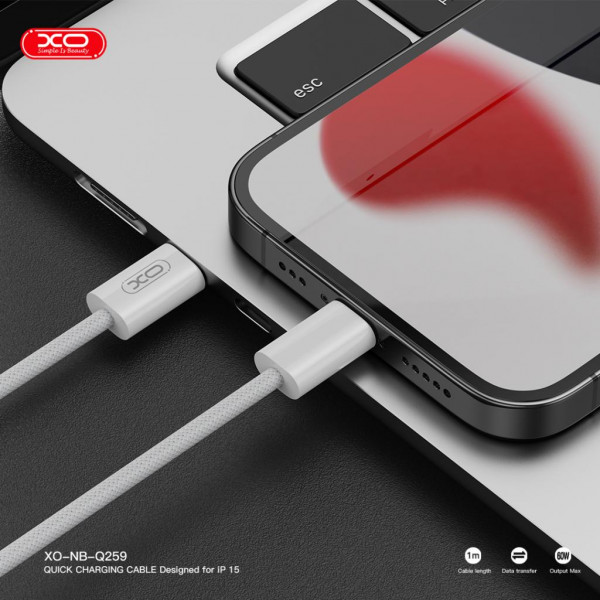 Фото - Кабель синхронізації даних XO Type-C NB-Q259 iPhone15 60W White (XO-NB-Q259-WH)