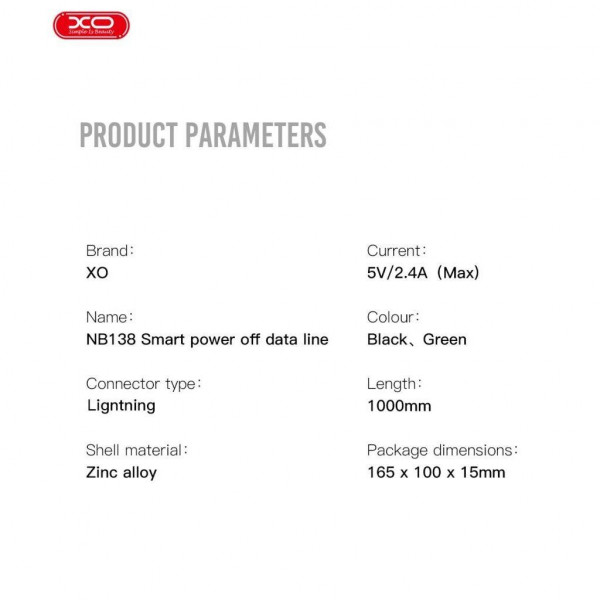 Фото - Кабель синхронізації даних XO lightning NB138 Lamp Zinc Alloy 2A/1m Black (NB138-L-1-BK)