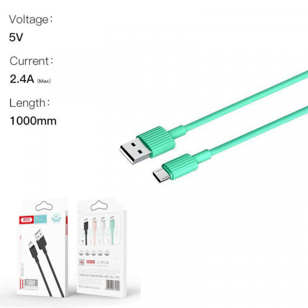 Фото - Кабель синхронізації даних XO microUSB NB156 2.4A/1m Green (NB156-M-GR)