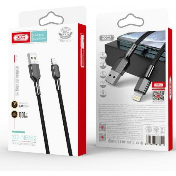 Фото - Кабель синхронізації даних XO lightning NB182 2.4A/1m Black (NB182-L-1-BK)