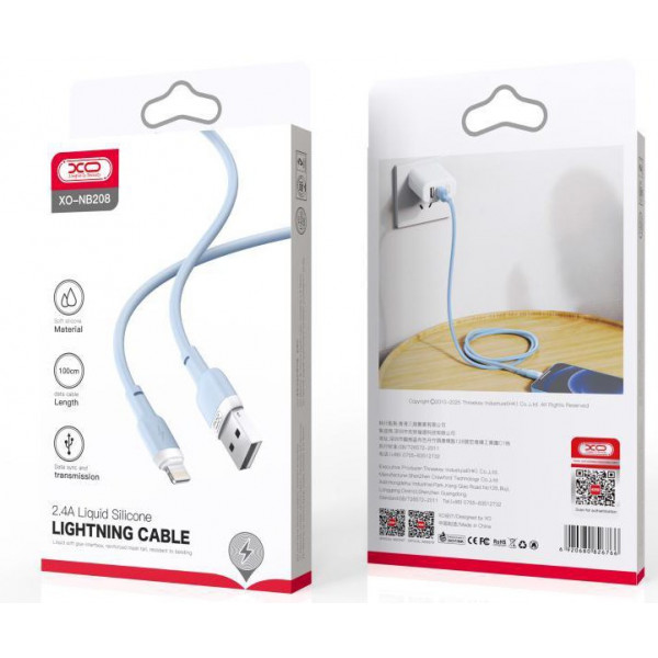 Фото - Кабель синхронизации данных XO Lightning NB208 Liquid Silicone 2.1A/1m Blue (NB208-L-1-BL)