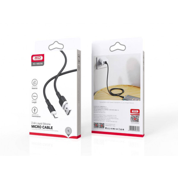 Фото - Кабель синхронізації даних XO microUSB NB208 Liquid Silicone 2.1A/1m Black (NB208-M-BK)
