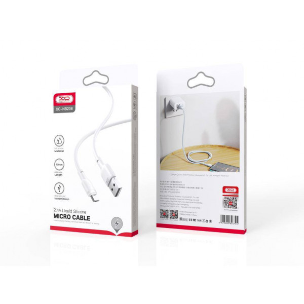 Фото - Кабель синхронізації даних XO microUSB NB208 Liquid Silicone 2.1A/1m White (NB208-M-WH)