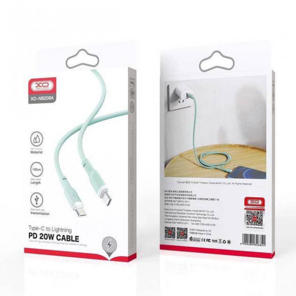 Фото - Кабель XO Type-C to Lightning NB208A Liquid Silicone 20W 1m Green (NB208A-TC-1-GR)