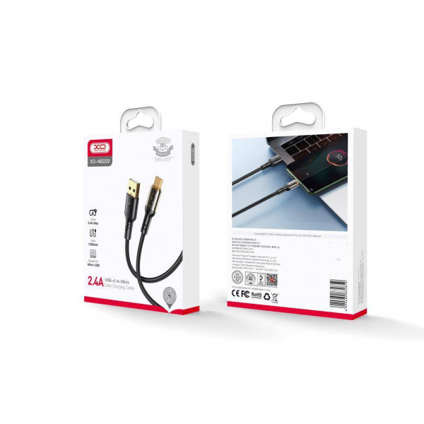 Фото - Кабель синхронізації даних XO microUSB NB229 2.4A/1m Black (NB229-M-1-BK)
