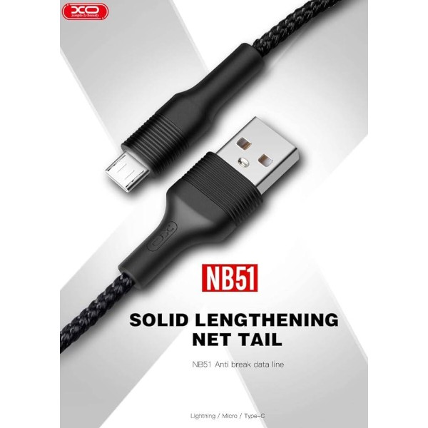 Фото - Кабель XO microUSB NB51 2.1A/1m Black (NB51-M-1-BK)