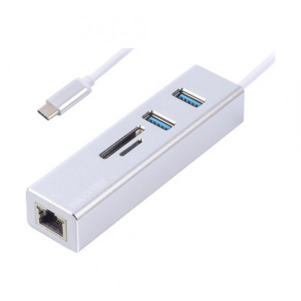 Фото - Хаб USB Maxxter с USB на Gigabit Ethernet, 2 Ports USB 3.0 + microSD/TF card reader (NECH-2P-SD-01)