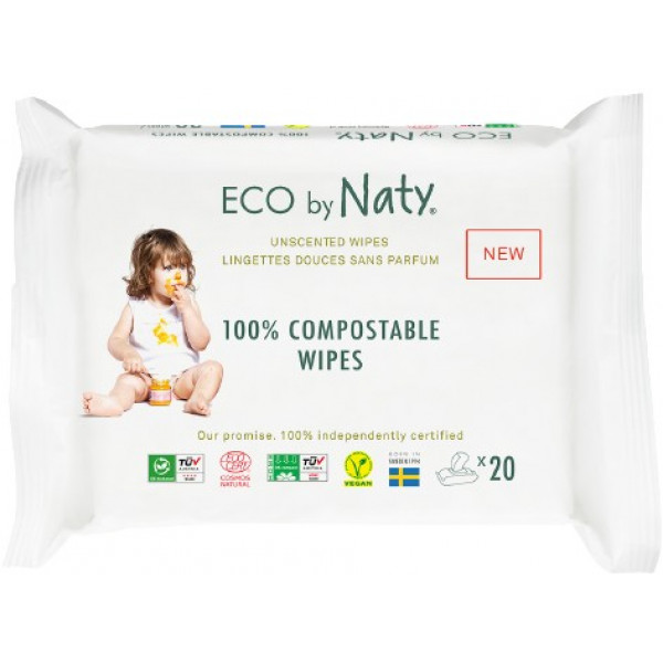 Фото - Серветки вологі для дітей Eco By Naty Органічні без запаху (245067)