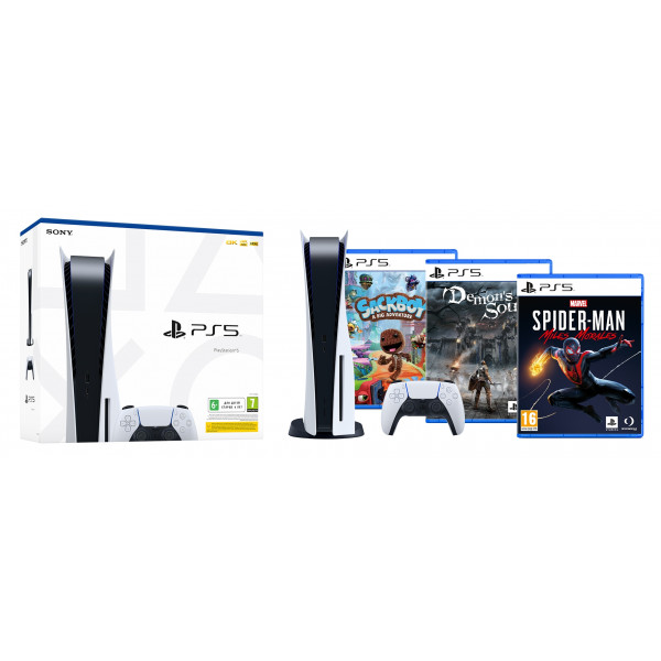 Фото - Ігрова приставка PlayStation 5 + PS5 Demons Souls + PS5 Marvels Spider-Man: Miles Morales + PS5 Sackboy A Big Adventure