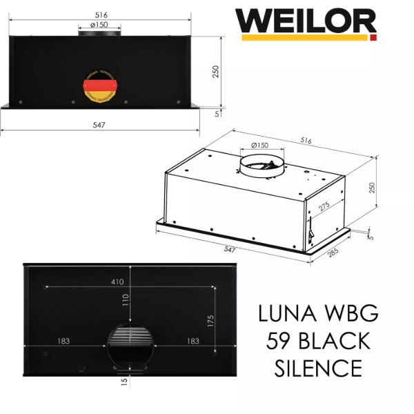 Фото - Вытяжка встраиваемая Weilor LUNA WBG 59 BLACK SILENCE