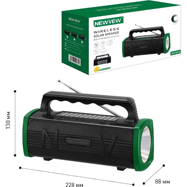 Фото - Портативна акустика NEWVEW Solar Panel/BT/USB/TF/FM Green (NWVW-NV-9010-GN)