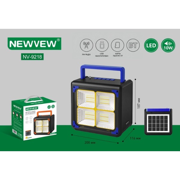 Фото - Портативна акустика NEWVEW Solar Panel/BT/USB/TF/FM Blue (NWVW-NV-9218-BL)