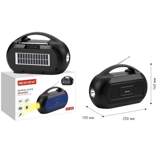 Фото - Портативная акустика NEWVEW Solar Panel/BT/USB/TF/FM/AUX Black (NWVW-NV-V50-BK)