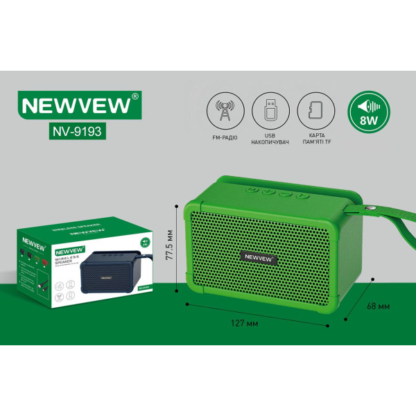 Фото - Портативна акустика NEWVEW USB/TF/FM Green (NWVW-NV-9193-GN)