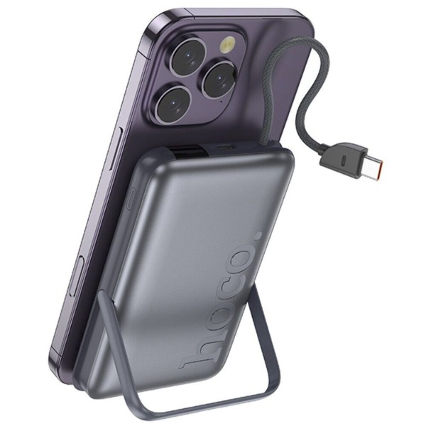 Фото - Батарея мобільна HOCO Q43 Clever Dual PD20W Magnetic з кабелем Type-C, зарядкою для Apple Watch та підставкою 10000 mAh Metal Gray (715648)