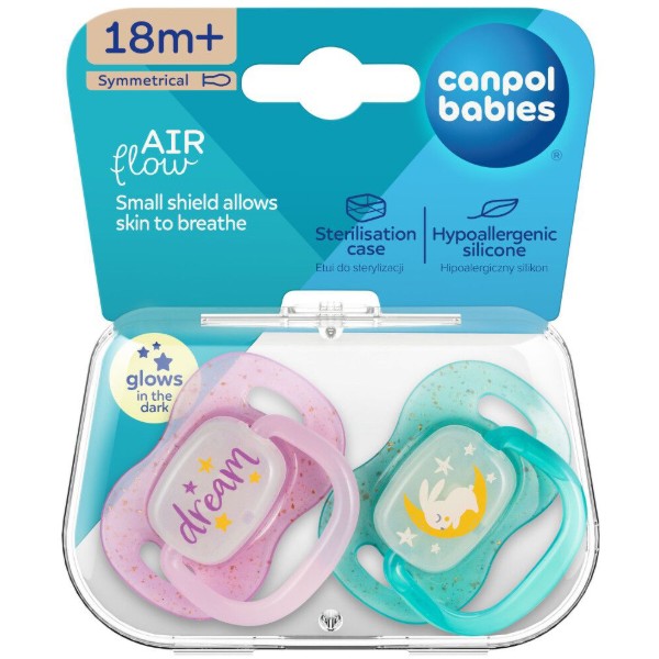 Фото - Симметричная пустышка Canpol babies 18+ мес NightGlow 2 шт. - розовая (34/944_pin)