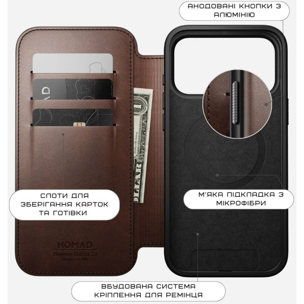 Фото - Чохол для смартфону Nomad Modern Leather Folio Case Horween Rustic Brown for iPhone 17 Pro Max (NM014100858)