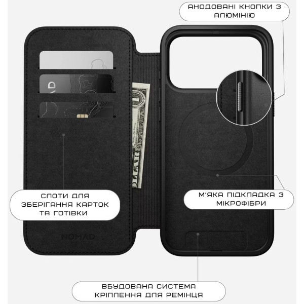 Фото - Чохол для смартфону Nomad Modern Leather Folio Case Black for iPhone 17 Pro Max (NM014148858)